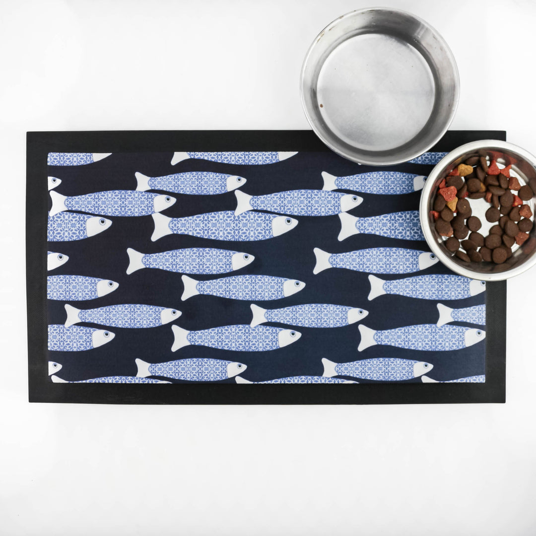 Blue-Black Ocean Shoal Pet Food Mat - DoodlePippin