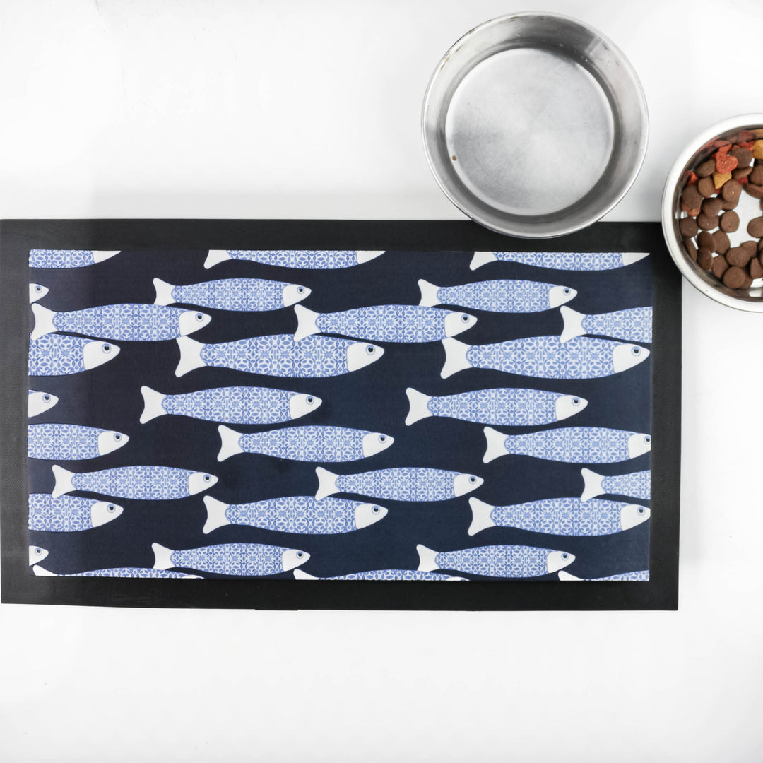 Blue-Black Ocean Shoal Pet Food Mat - DoodlePippin