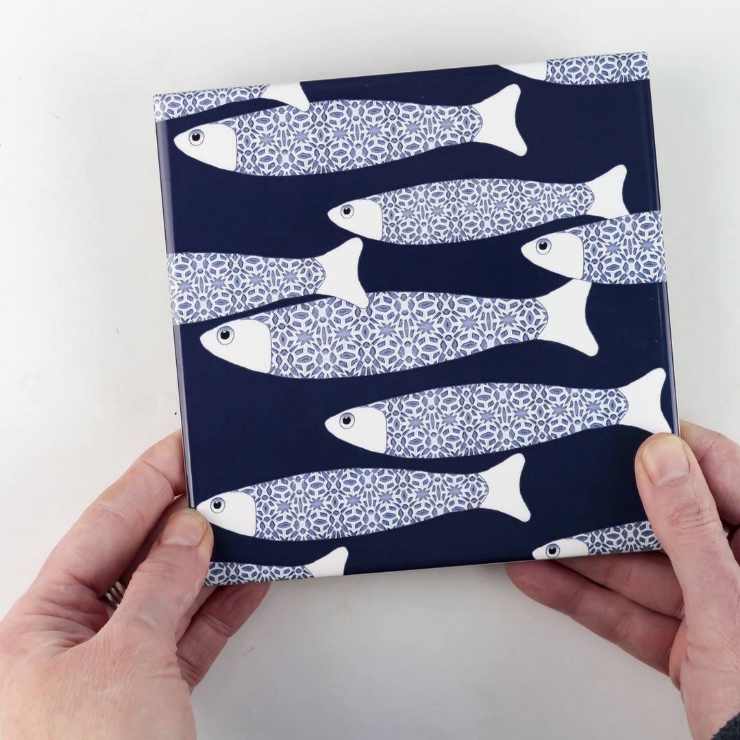 Ocean Shoal tile - Navy -  FIRED INK Version