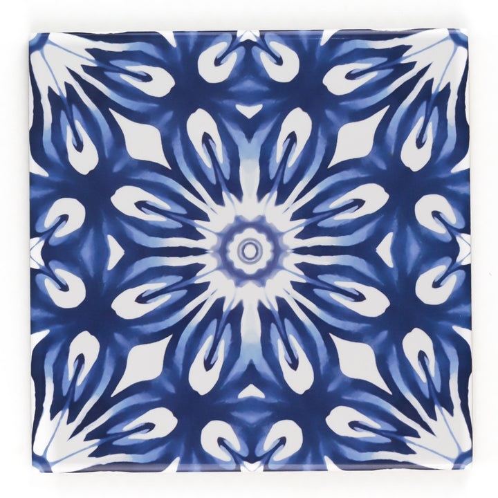 Dutch Delft style tiles - navy blue and white flower tile -  FIRED INK Version
