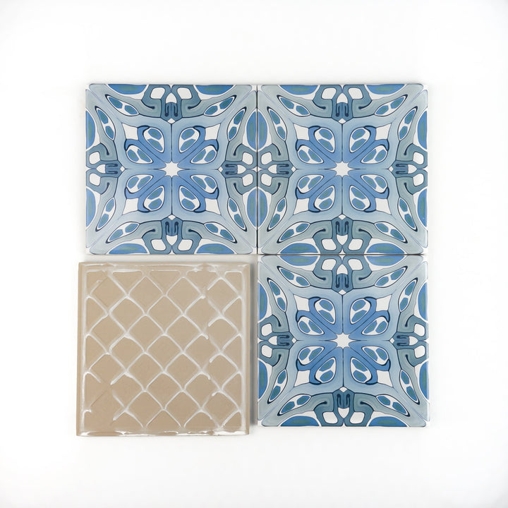 Suzanne tile in blue grey -  FIRED INK Version
