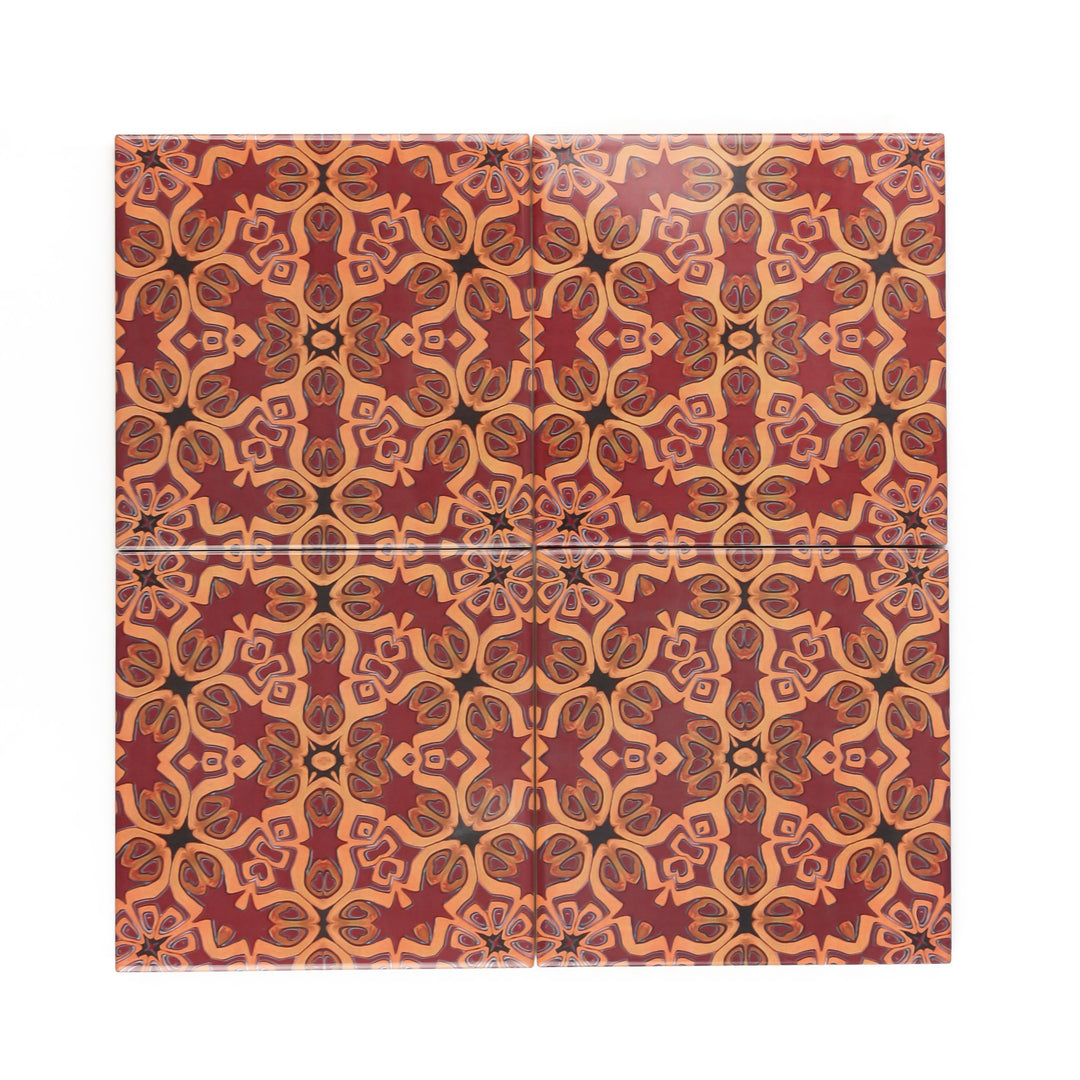 Rich Red Medieval Tiles -  FIRED INK Version