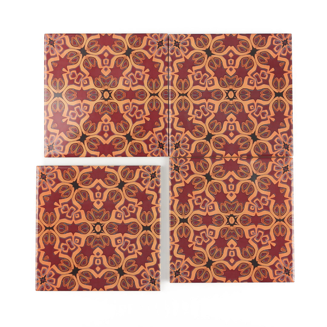 Rich Red Medieval Tiles -  FIRED INK Version