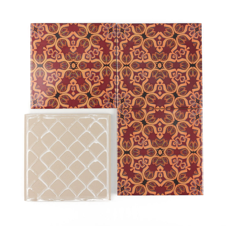 Rich Red Medieval Tiles -  FIRED INK Version