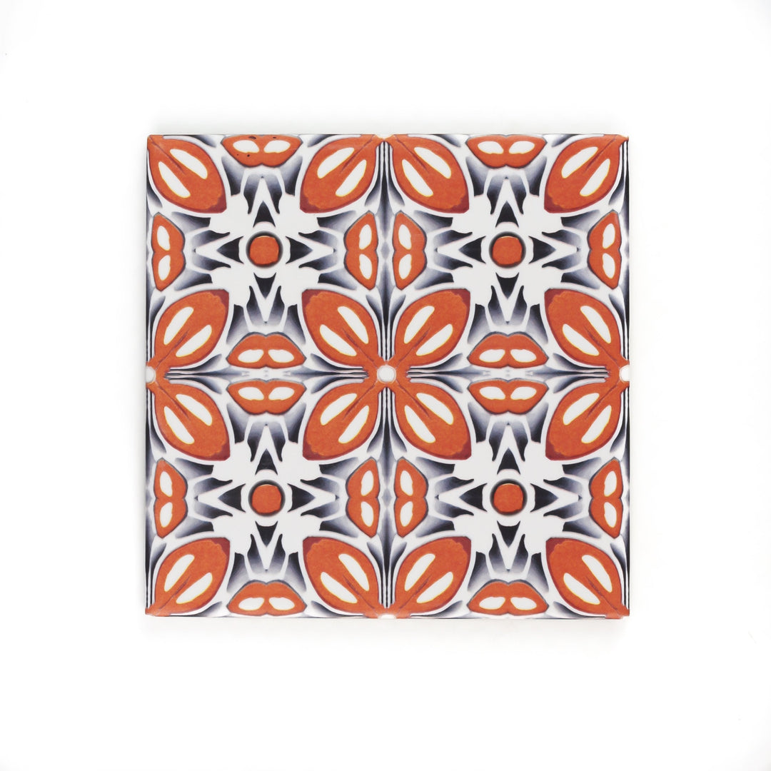 SALE SET of NINE  20x20cm Orange Fox Flower tiles -  FIRED INK Version