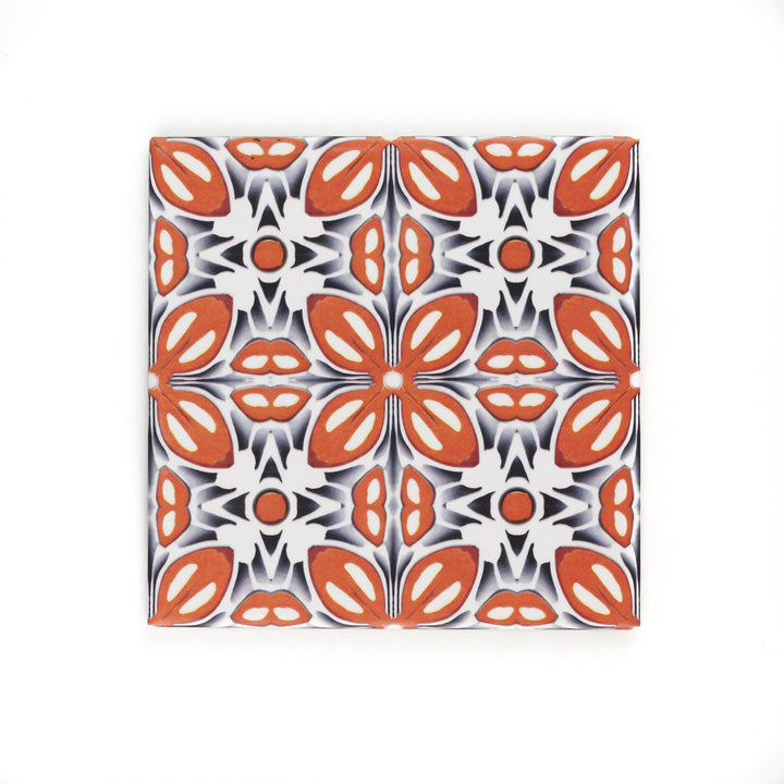 SALE SET of NINE  20x20cm Orange Fox Flower tiles -  FIRED INK Version