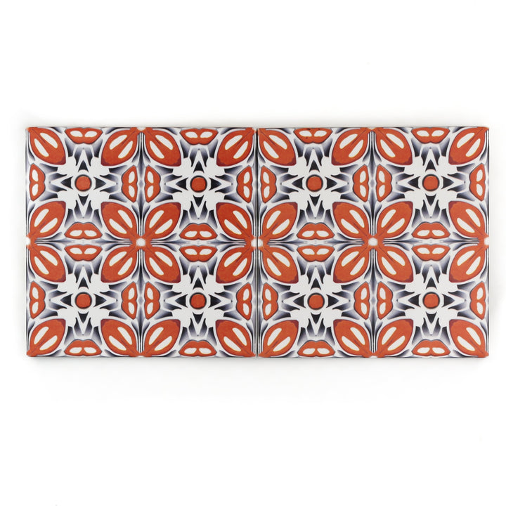 Orange Fox Flower tiles -  FIRED INK Version