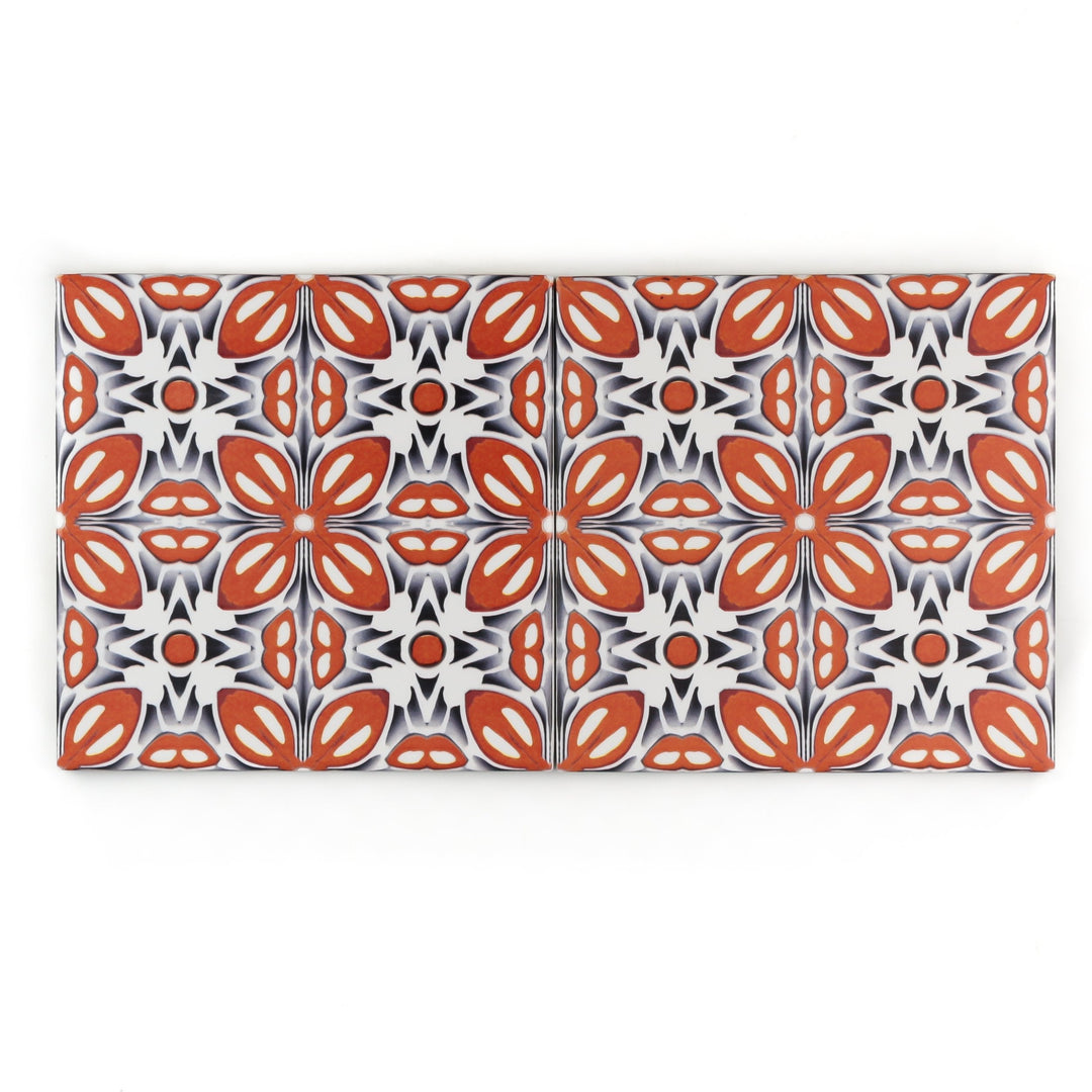 SALE SET of NINE  20x20cm Orange Fox Flower tiles -  FIRED INK Version