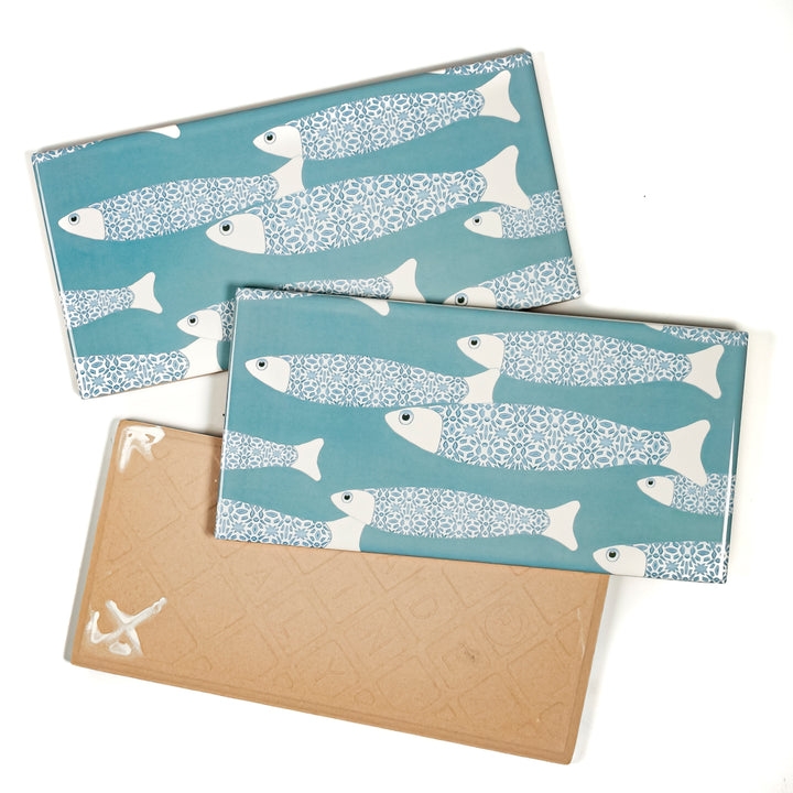 Grey Blue Ocean Shoal tiles - 20x10cm -  FIRED INK Version