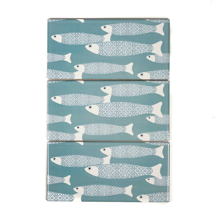 Grey Blue Ocean Shoal tiles - 20x10cm -  FIRED INK Version