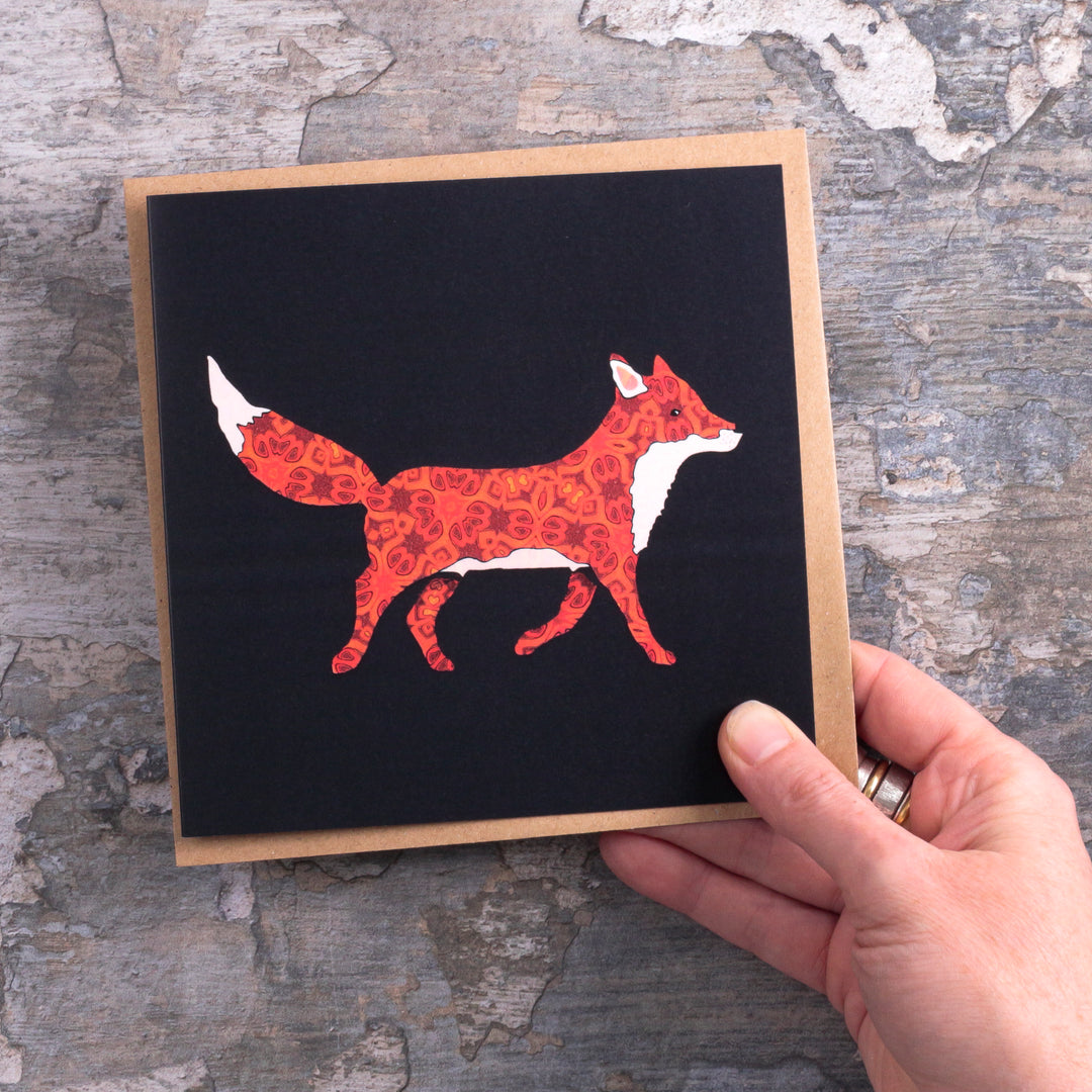 SALE Red Millefiori Single Fox on Black Card