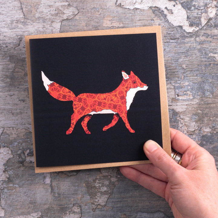 SALE Red Millefiori Single Fox on Black Card