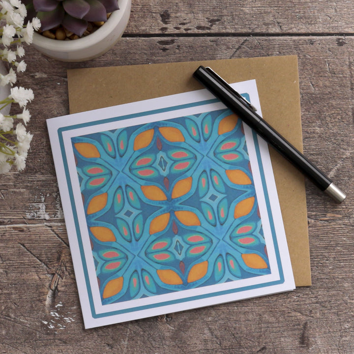 Orange Blue ~ Grecian Design Tile Card