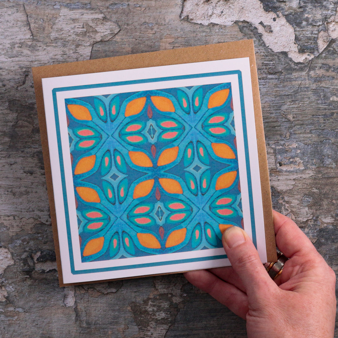 Orange Blue ~ Grecian Design Tile Card