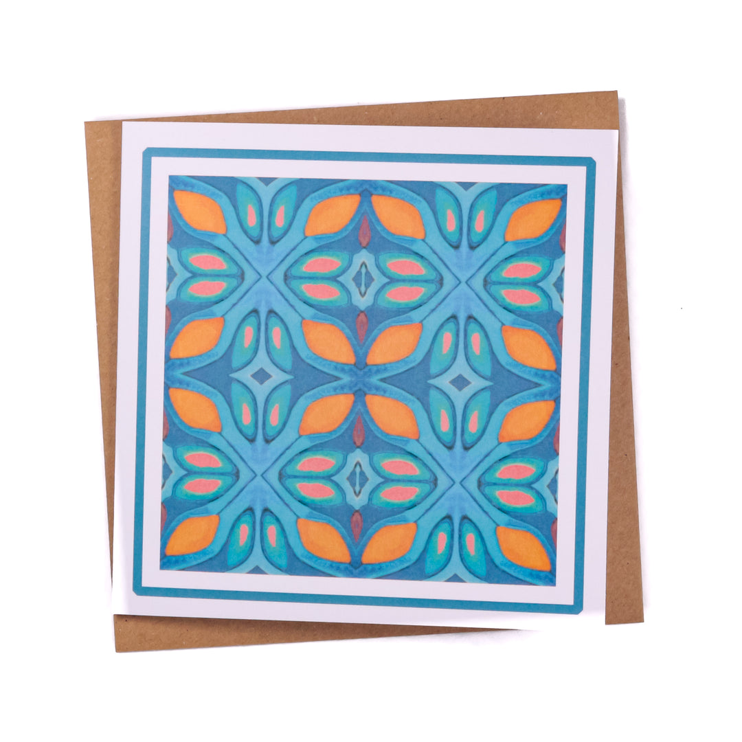 Orange Blue ~ Grecian Design Tile Card