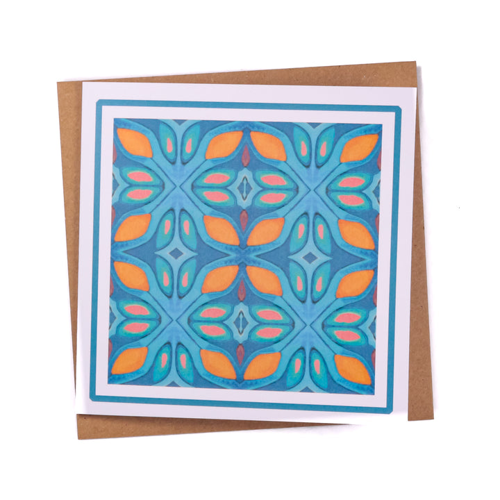 Orange Blue ~ Grecian Design Tile Card
