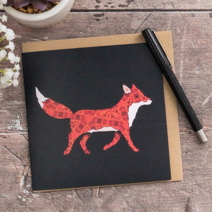 SALE Red Millefiori Single Fox on Black Card
