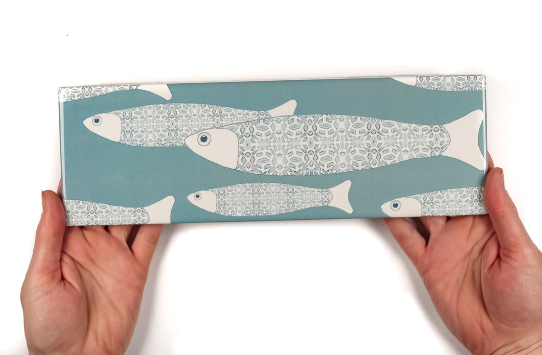 Grey Blue Ocean Shoal tiles - 30x10cm -  FIRED INK Version
