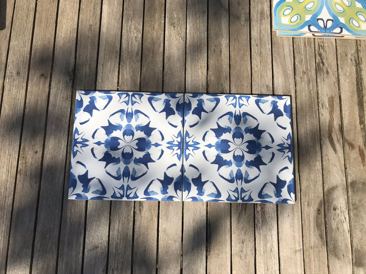Delft Blue and White Flower tile - version 2 -  FIRED INK Version