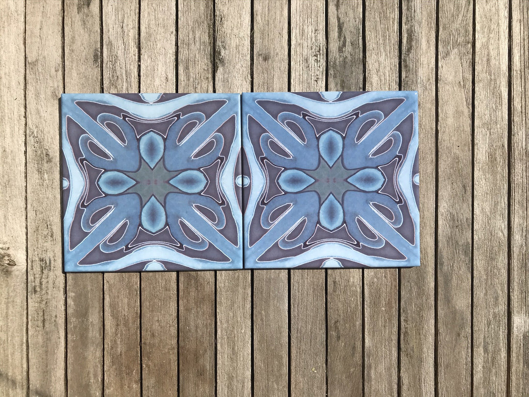 Denim blue Art Deco tiles -  FIRED INK Version