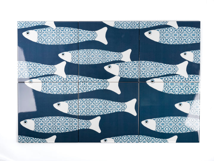 Ocean Shoal Tile  - Large Scale - Navy Blue - FIRED INK Version