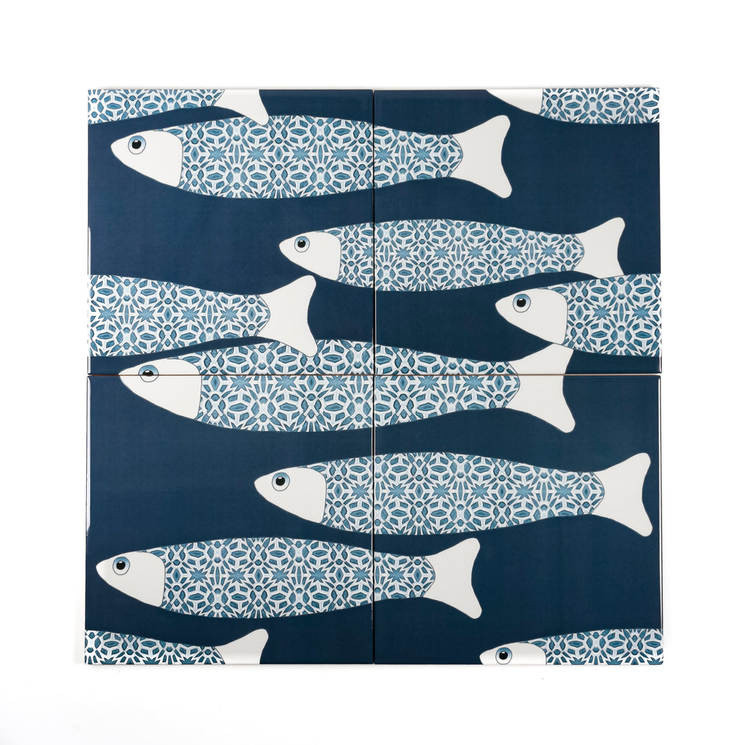 Ocean Shoal Tile  - Large Scale - Navy Blue - FIRED INK Version