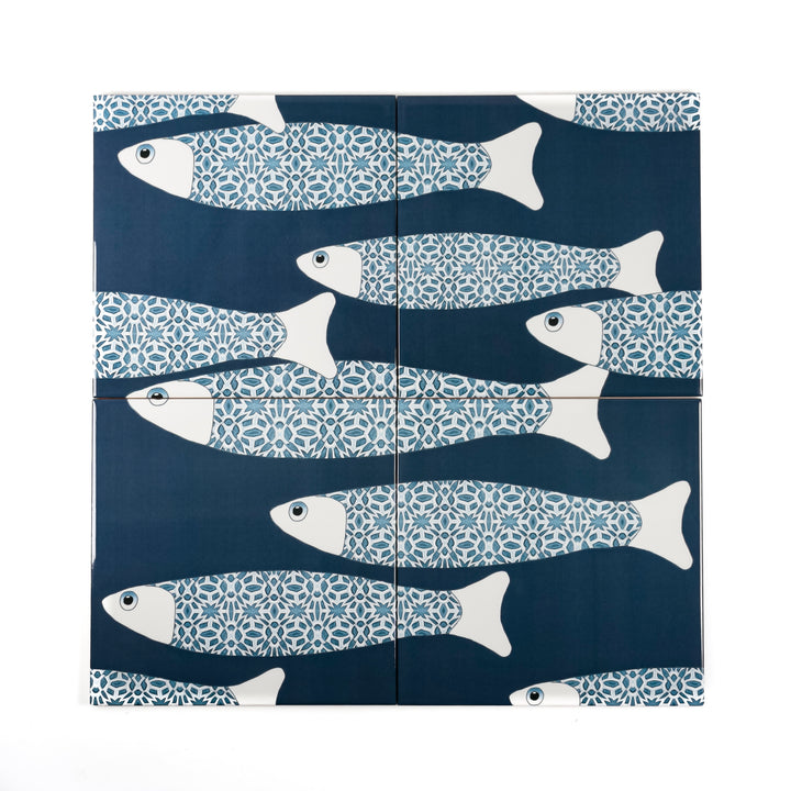 Ocean Shoal Tile  - Large Scale - Navy Blue - FIRED INK Version