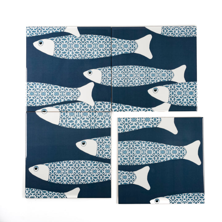 Ocean Shoal Tile  - Large Scale - Navy Blue - FIRED INK Version