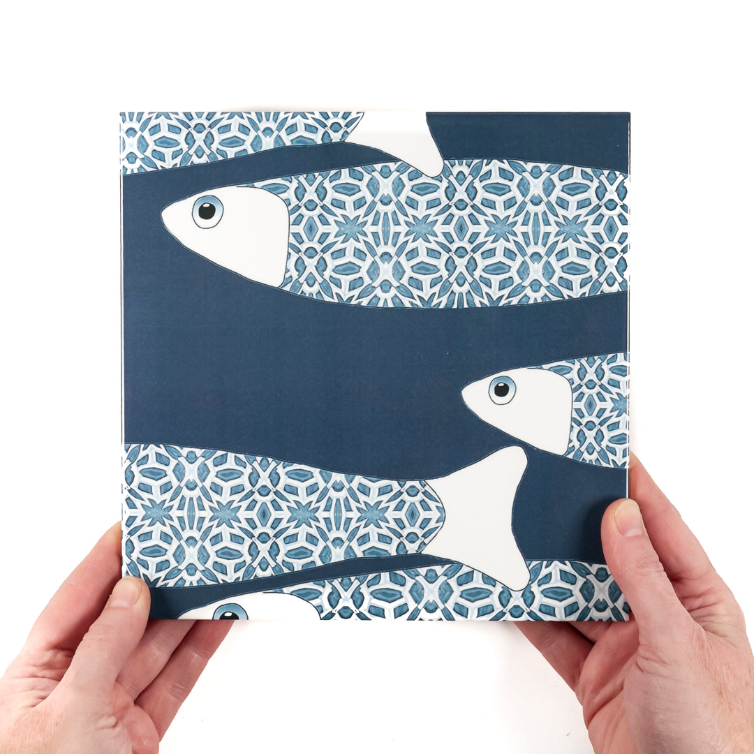 Ocean Shoal Tile  - Large Scale - Navy Blue - FIRED INK Version
