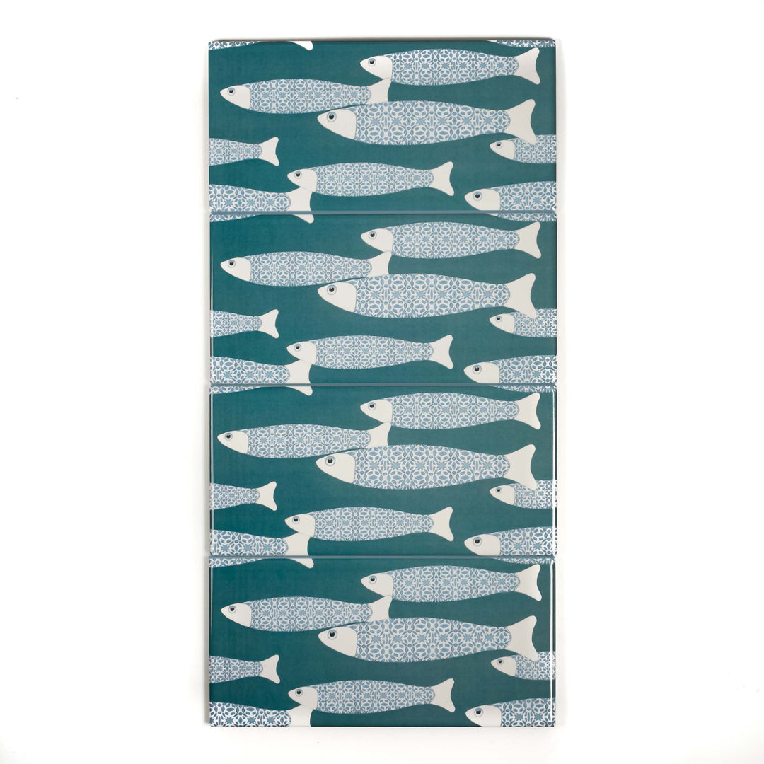 Teal Blue Ocean Shoal tiles - 20x10cm -  FIRED INK Version