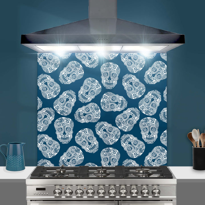Skulls Splashback - Dark Blue and White
