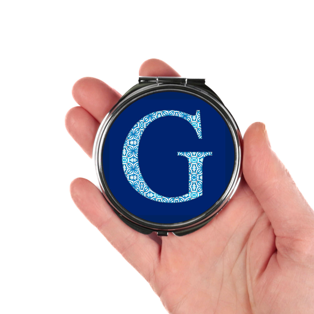 Personalised Initial Compact Folding Mirror and Lens Cloth