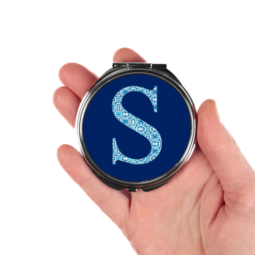 Personalised Initial Compact Folding Mirror and Lens Cloth