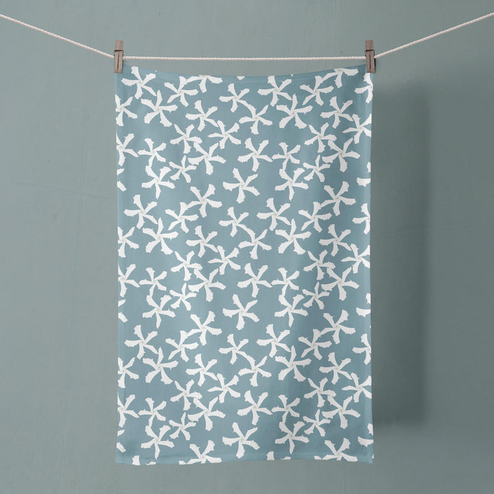 Sale | Jasmine Flowers tea towel - Aqua - 100% Cotton