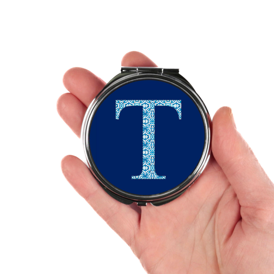 Personalised Initial Compact Folding Mirror and Lens Cloth