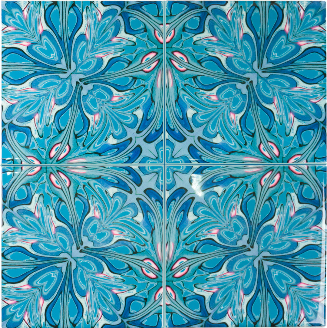 Flourishing Garden tiles - blue version - large scale