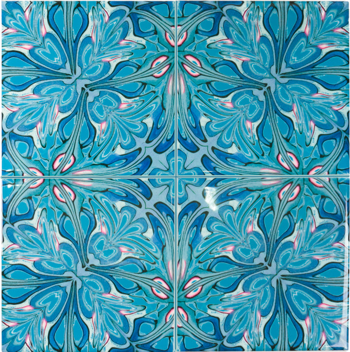Flourishing Garden tiles - blue version - large scale