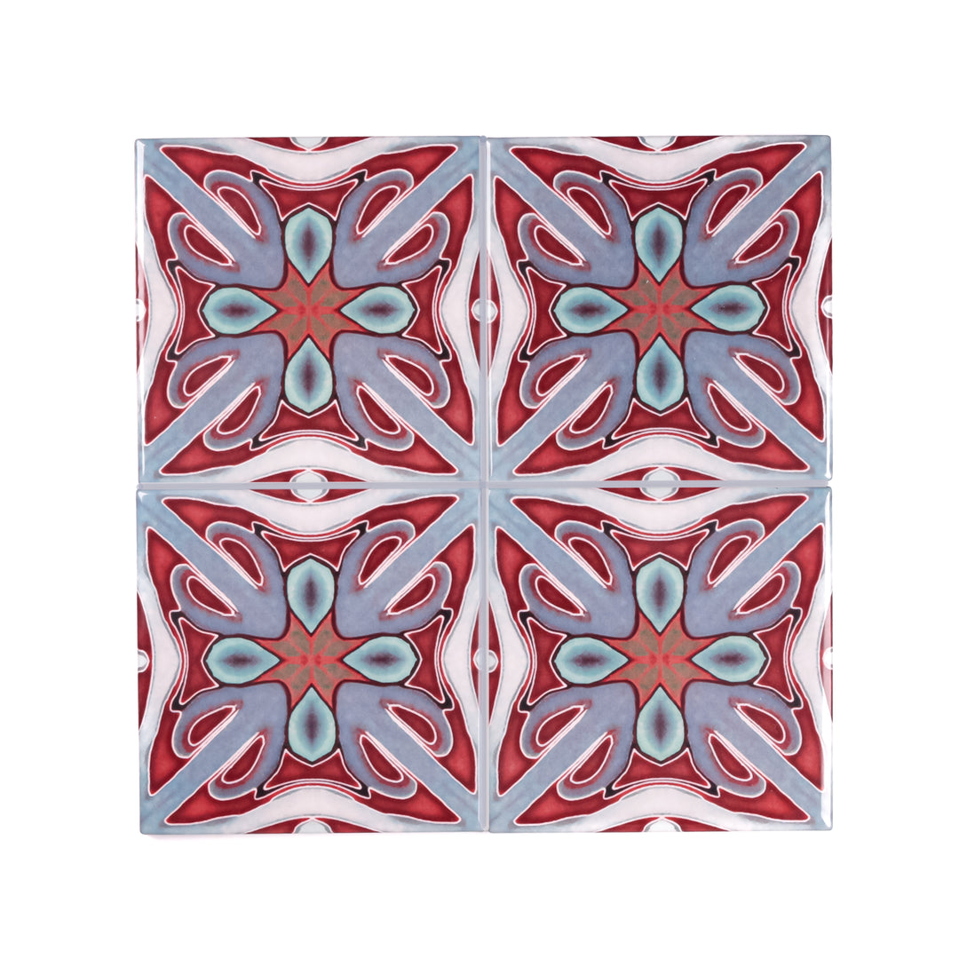 "Red Victorian" twining Art Deco tiles -  FIRED INK Version