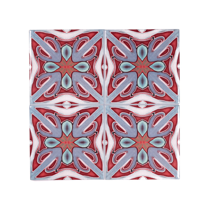 "Red Victorian" twining Art Deco tiles -  FIRED INK Version