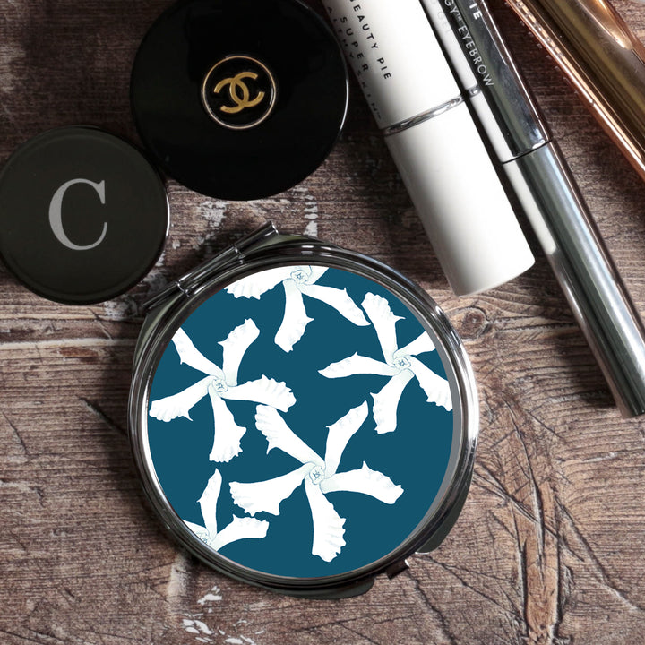 Teal Jasmine Flower Compact Folding Mirror