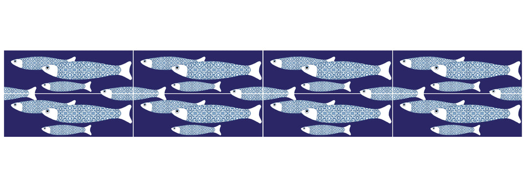 Navy Blue Ocean Shoal tiles - 30x10cm -  FIRED INK Version