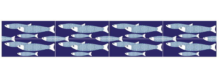 Navy Blue Ocean Shoal tiles - 30x10cm -  FIRED INK Version