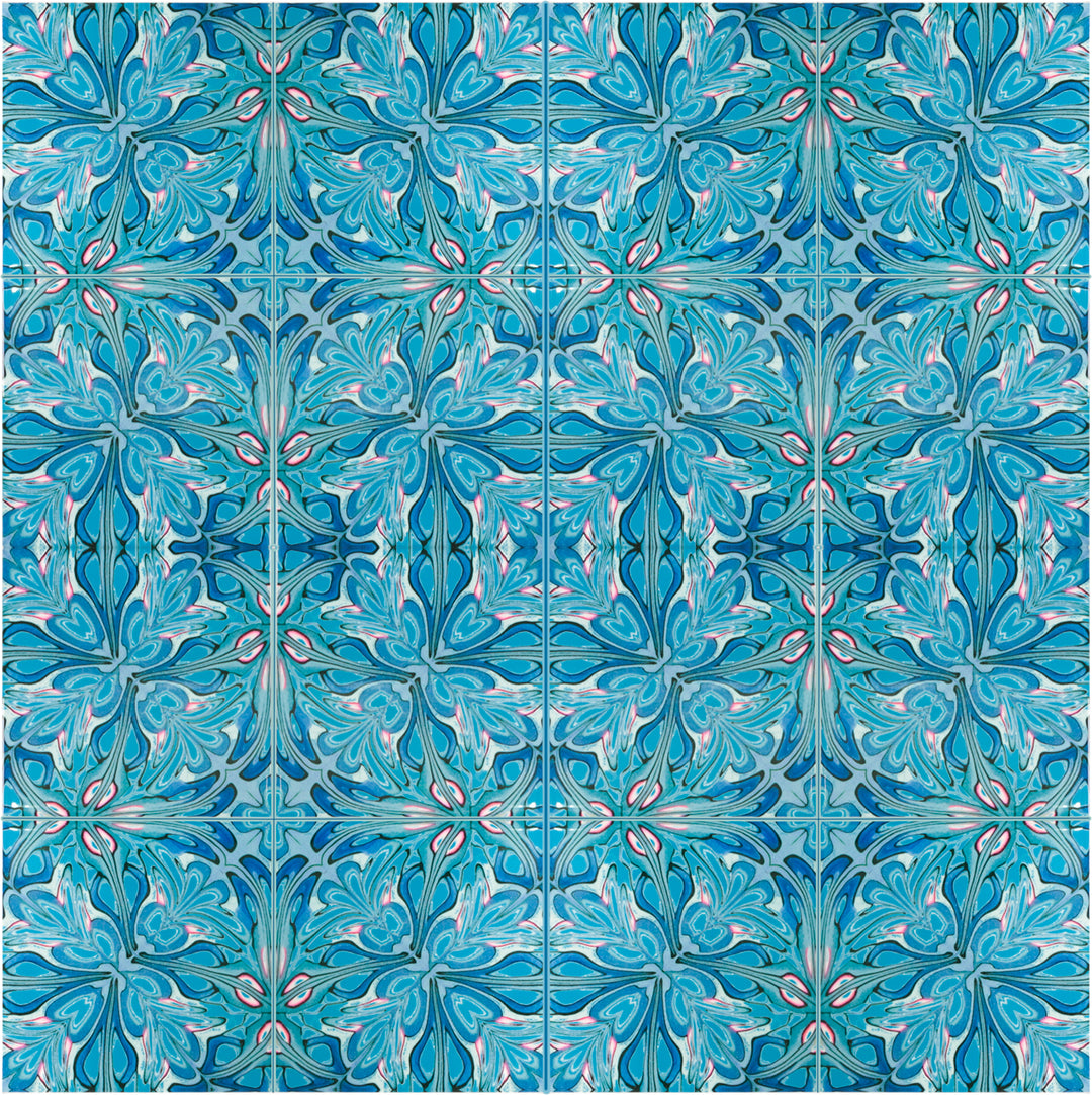 Flourishing Garden tiles - blue version - large scale