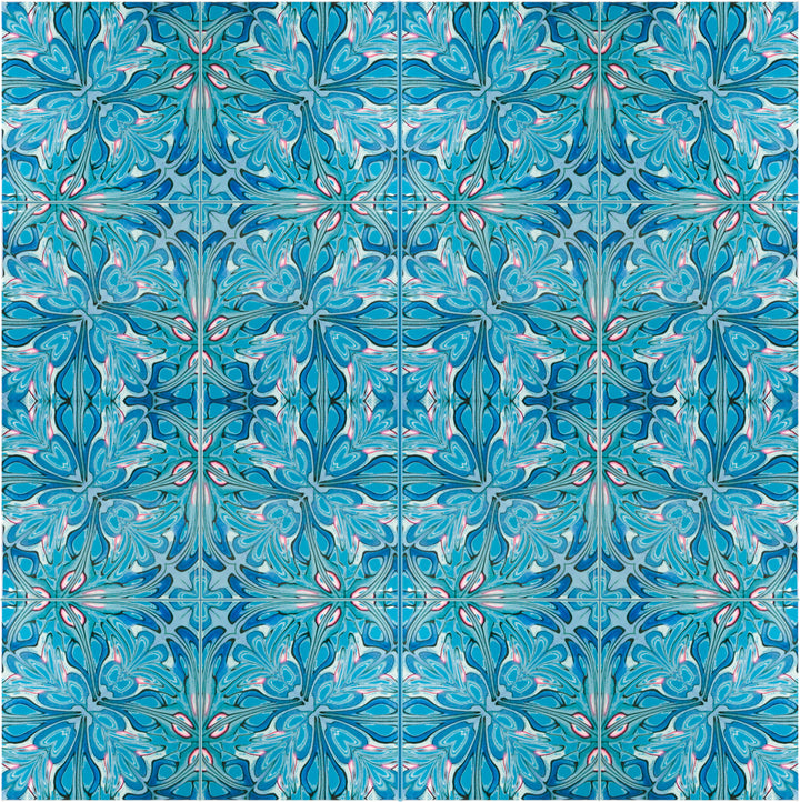 Flourishing Garden tiles - blue version - large scale