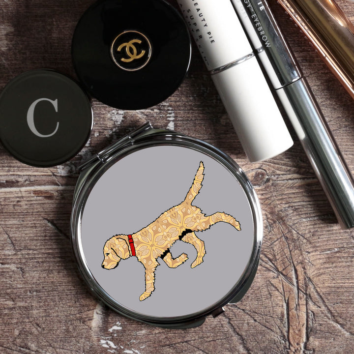Labradoodle (Blonde on Grey) Compact Folding Mirror