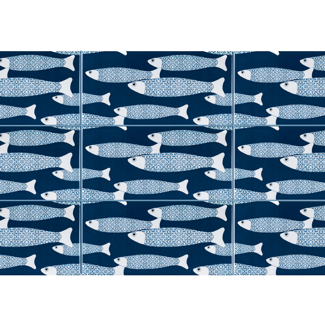 Navy Blue Ocean Shoal tiles - 20x10cm -  FIRED INK Version