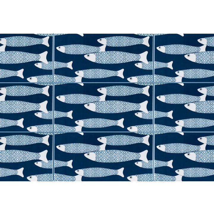 Navy Blue Ocean Shoal tiles - 20x10cm -  FIRED INK Version