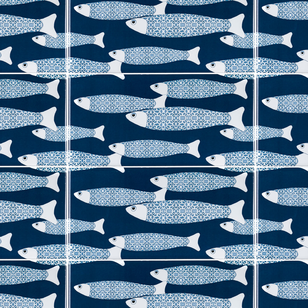 Navy Blue Ocean Shoal tiles - 20x10cm -  FIRED INK Version