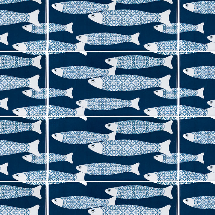 Navy Blue Ocean Shoal tiles - 20x10cm -  FIRED INK Version