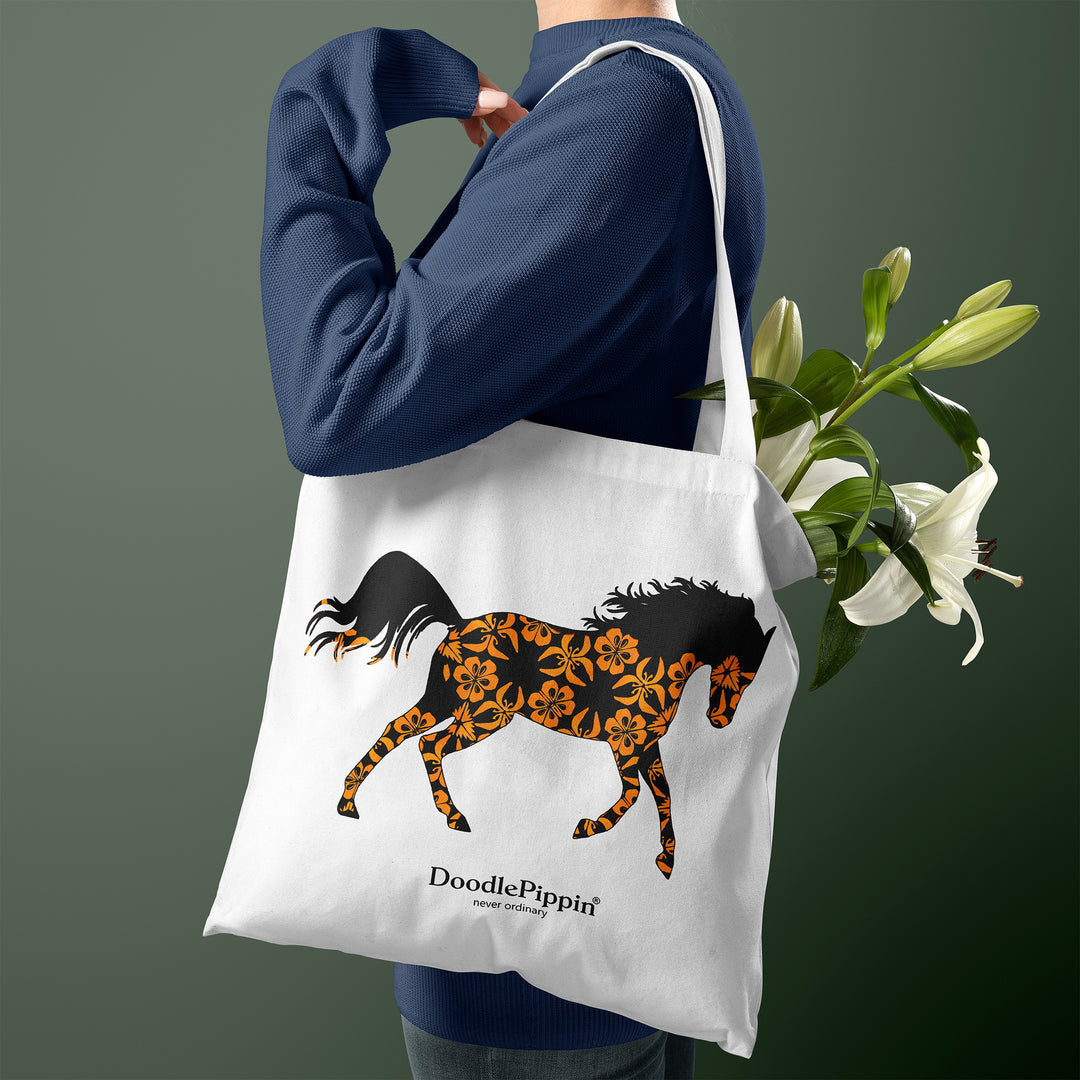 SALE Running Horse Tote Bag - small white (short handles)